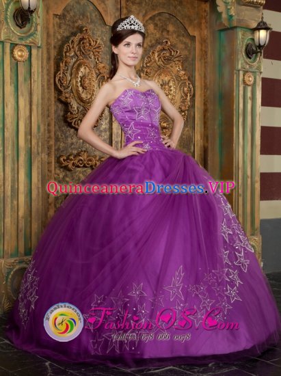 Arlington TX Beautiful Purple Tempe Quinceanera Dress Appliques Sweetheart Strapless Tulle Ball Gown - Click Image to Close