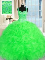 Trendy Straps Lace Up Beading and Embroidery and Ruffles Quinceanera Gown Sleeveless