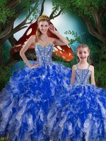 High End Navy Blue Sleeveless Organza Lace Up Quinceanera Gown for Military Ball and Sweet 16 and Quinceanera