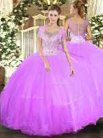 Most Popular Ball Gowns 15 Quinceanera Dress Lilac Scoop Tulle Sleeveless Floor Length Clasp Handle
