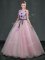 Elegant Scoop Sleeveless Floor Length Appliques Lace Up 15th Birthday Dress with Pink