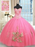 Adorable Rose Pink Tulle Lace Up Sweetheart Sleeveless Floor Length Sweet 16 Dress Beading and Appliques and Embroidery(SKU PSSW0330-12BIZ)