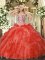 Deluxe Coral Red Sleeveless Floor Length Beading and Ruffles Side Zipper 15th Birthday Dress
