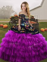 Floor Length Ball Gowns Sleeveless Black And Purple 15th Birthday Dress Lace Up