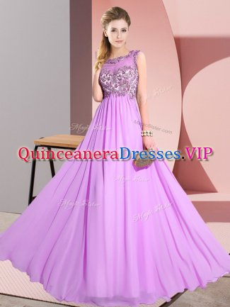 Delicate Lilac Scoop Neckline Beading and Appliques Quinceanera Court of Honor Dress Sleeveless Backless