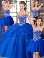 Artistic Sweetheart Sleeveless Tulle Quinceanera Dresses Beading and Pick Ups Brush Train Lace Up