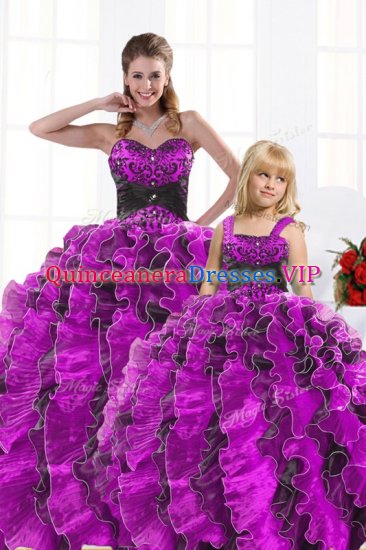 Amazing Organza Sleeveless Floor Length Quinceanera Gowns and Beading and Appliques and Ruffles - Click Image to Close