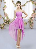 Most Popular Sweetheart Sleeveless Dama Dress High Low Beading Lilac Chiffon