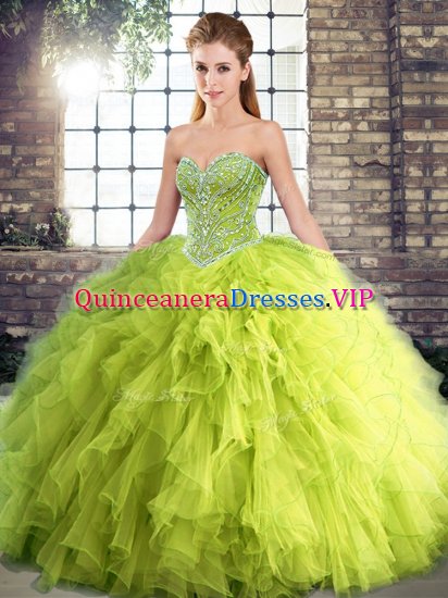Clearance Yellow Green Vestidos de Quinceanera Military Ball and Sweet 16 and Quinceanera with Beading and Ruffles Sweetheart Sleeveless Lace Up - Click Image to Close