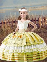 Satin Sleeveless Floor Length Little Girl Pageant Gowns and Embroidery