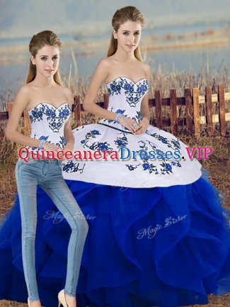 Sweetheart Sleeveless Tulle Sweet 16 Dresses Embroidery and Ruffles and Bowknot Lace Up