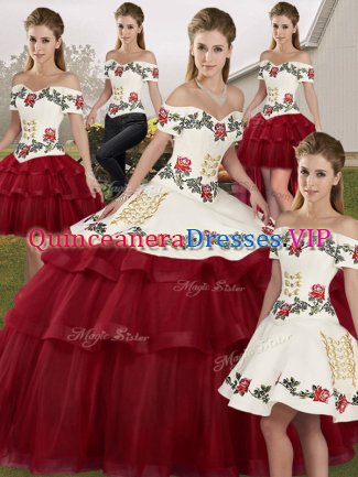 Wine Red Sweet 16 Dresses Off The Shoulder Sleeveless Brush Train Lace Up