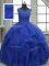 Royal Blue Bateau Lace Up Ruffles and Sequins Ball Gown Prom Dress Sleeveless