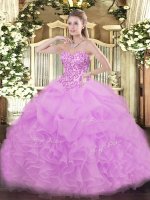 Vintage Organza Sweetheart Sleeveless Lace Up Lace and Ruffles and Pick Ups Quinceanera Dress in Lilac