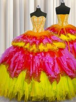 Bling-bling Visible Boning Multi-color Sleeveless Beading and Ruffles and Ruffled Layers and Sequins Floor Length 15th Birthday Dress