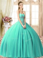 Stunning Sweetheart Sleeveless Sweet 16 Dresses Floor Length Beading Turquoise Tulle(SKU YCQD0186-9BIZ)
