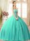 Stunning Sweetheart Sleeveless Sweet 16 Dresses Floor Length Beading Turquoise Tulle
