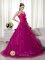Kenner Louisiana/LA Remarkable Brush Train and Hand Made Flowers Quinceanera Dress With Fuchsia Sweetheart
