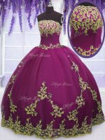 Flirting Fuchsia Sweet 16 Dresses Military Ball and Sweet 16 and Quinceanera with Appliques Strapless Sleeveless Zipper