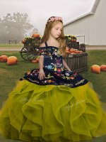 Organza Straps Sleeveless Lace Up Embroidery and Ruffles Kids Pageant Dress in Olive Green(SKU PAG1284-6BIZ)
