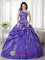 Elegant A-line Purple One Shoulder Appliques and Ruch Quinceanera Dresses Oline Taffeta and Organza