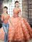 Peach Sleeveless Organza Brush Train Lace Up Sweet 16 Dress for Military Ball and Sweet 16 and Quinceanera