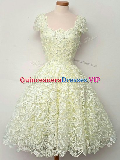 Fashion Cap Sleeves Lace Up Knee Length Lace Court Dresses for Sweet 16 - Click Image to Close