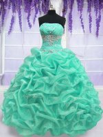 Dramatic Floor Length Lace Up Quinceanera Dress Turquoise for Military Ball and Sweet 16 and Quinceanera with Beading(SKU PSSW084-4BIZ)
