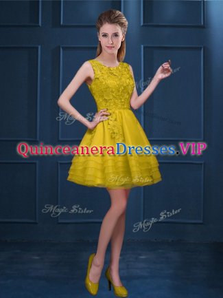 Gold Court Dresses for Sweet 16 Prom and Party with Lace and Ruffled Layers Scoop Sleeveless Zipper