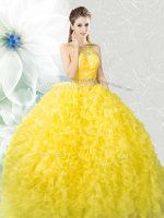 Floor Length Yellow Sweet 16 Quinceanera Dress Scoop Sleeveless Zipper