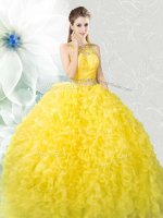 Floor Length Yellow Sweet 16 Quinceanera Dress Scoop Sleeveless Zipper(SKU XFQD1359BIZ)