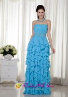 Gainesville FL Stylish Aqua Blue Empire Strapless Floor-length Chiffon Beading Quinceanera Dama Dress(SKU MLXN045BIZ)