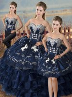 Dazzling Navy Blue Sleeveless Floor Length Embroidery and Ruffles Lace Up Sweet 16 Dress