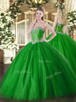Low Price Floor Length Green Quinceanera Gown Tulle Sleeveless Beading