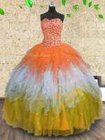 Graceful Sleeveless Floor Length Beading and Ruffles and Sequins Lace Up Ball Gown Prom Dress with Multi-color