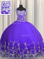 Attractive Purple Lace Up Vestidos de Quinceanera Beading and Appliques Sleeveless Floor Length