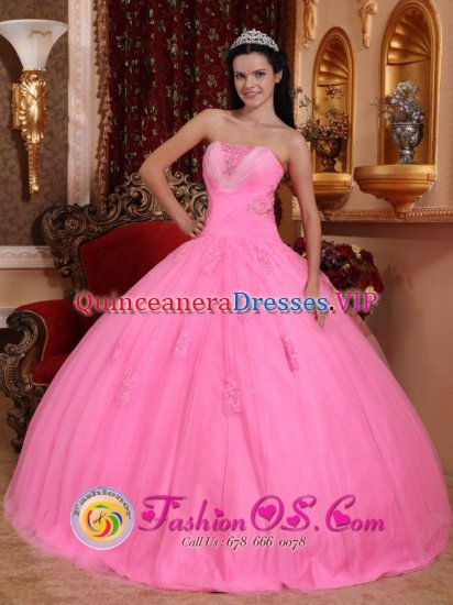 Rose Pink For Wonderful Quinceanera Dress With Strapless Tulle Beadings And Exquisite Hand Flowers In Bethpage New York/NY - Click Image to Close