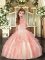 Beading and Ruffles Girls Pageant Dresses Peach Backless Sleeveless Floor Length