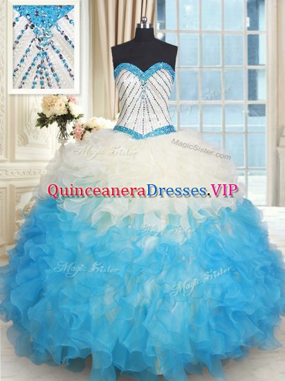 Fashion Floor Length Multi-color Quinceanera Dress Organza Sleeveless Beading and Ruffles - Click Image to Close