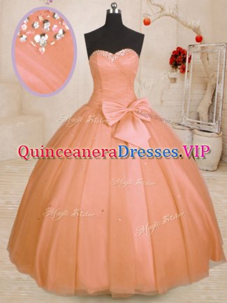 Floor Length Orange Sweet 16 Dress Sweetheart Sleeveless Lace Up