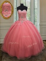 Captivating Watermelon Red Sweetheart Lace Up Beading and Belt Quinceanera Dresses Sleeveless