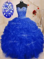 Royal Blue Organza Lace Up Sweetheart Sleeveless Floor Length Sweet 16 Dresses Beading and Ruffles