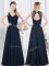 On Sale Navy Blue V-neck Backless Lace and Ruching Vestidos de Damas Sleeveless