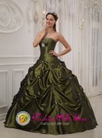 Coverack Cornwall Exquisite Olive Green Quinceanera Dress With Deaded Decorate taffeta For Sweet 16