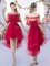Wine Red Tulle Lace Up Sweetheart Sleeveless High Low Quinceanera Dama Dress Lace