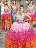 Four Piece Organza Sweetheart Sleeveless Lace Up Beading Sweet 16 Quinceanera Dress in Multi-color