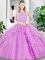 Lilac Sleeveless Floor Length Lace and Ruffled Layers Zipper Sweet 16 Quinceanera Dress