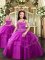 Sleeveless Tulle Floor Length Lace Up Little Girls Pageant Gowns in Fuchsia with Beading and Ruching