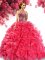 Hot Selling Red Lace Up Sweetheart Beading and Ruffles Sweet 16 Dress Organza Sleeveless