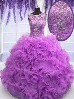Unique Lilac Ball Gowns Organza Scoop Sleeveless Beading and Ruffles Floor Length Lace Up Quinceanera Gowns